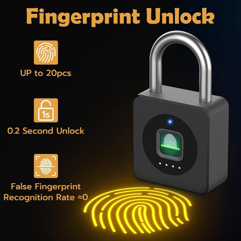 Pothunder Fingerprint Padlock with APP, Keyless Biometric Lock, Smart Waterproof Padlock Suitable for Gym, Locker, Gates, Fence and Storage - Image 2